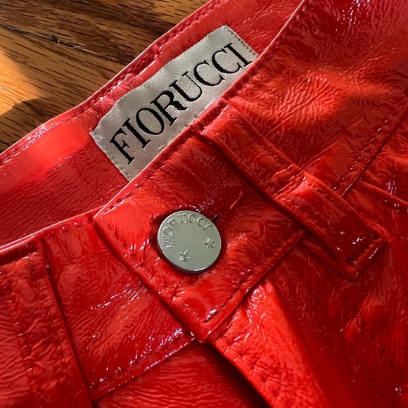 Fiorucci Yves Cigarette Straight Leg Vinyl Pant in Orange Red 23 - Picture 7 of 14